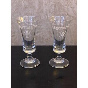 Jagermeister clear Cordial shot glasses 2 stemmed etched stag logo barware